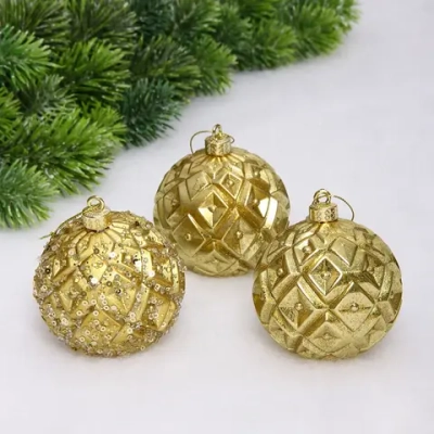Новогодние шары VERSAILLES «Калипсо» 8 см (набор 3 шт), Золото