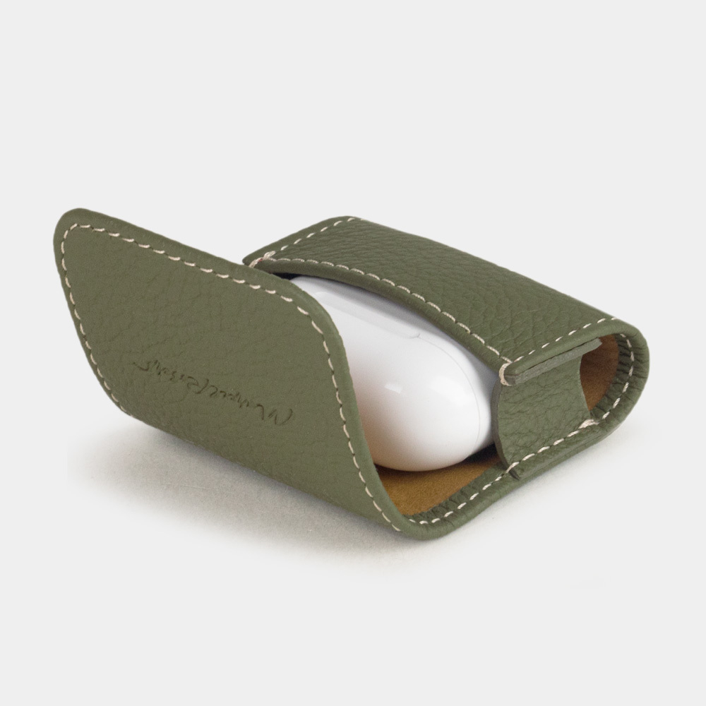 Чехол для наушников AirPods 3 из кожи теленка, зеленого цвета