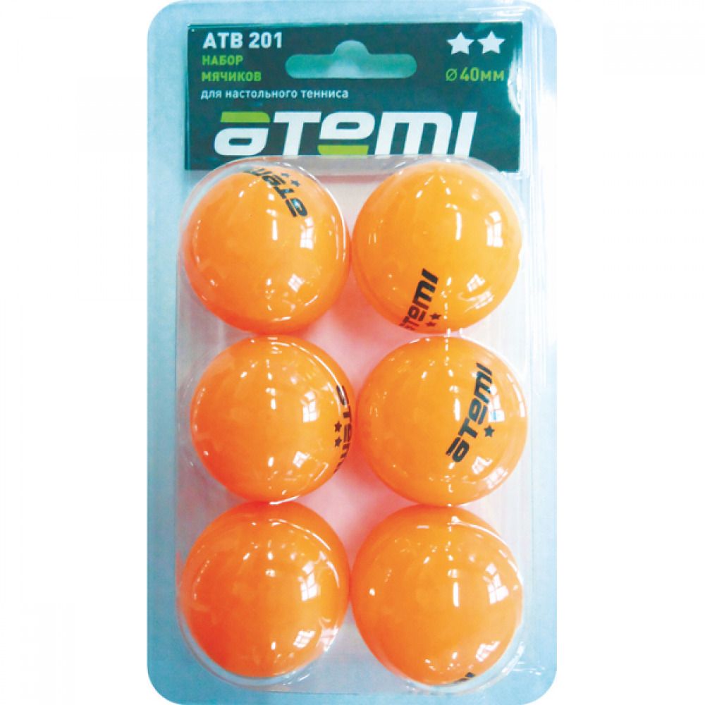 Мячи для настольного тенниса Атеми 3*, пластик, 40+, оранжевый, 6 шт., ATB301