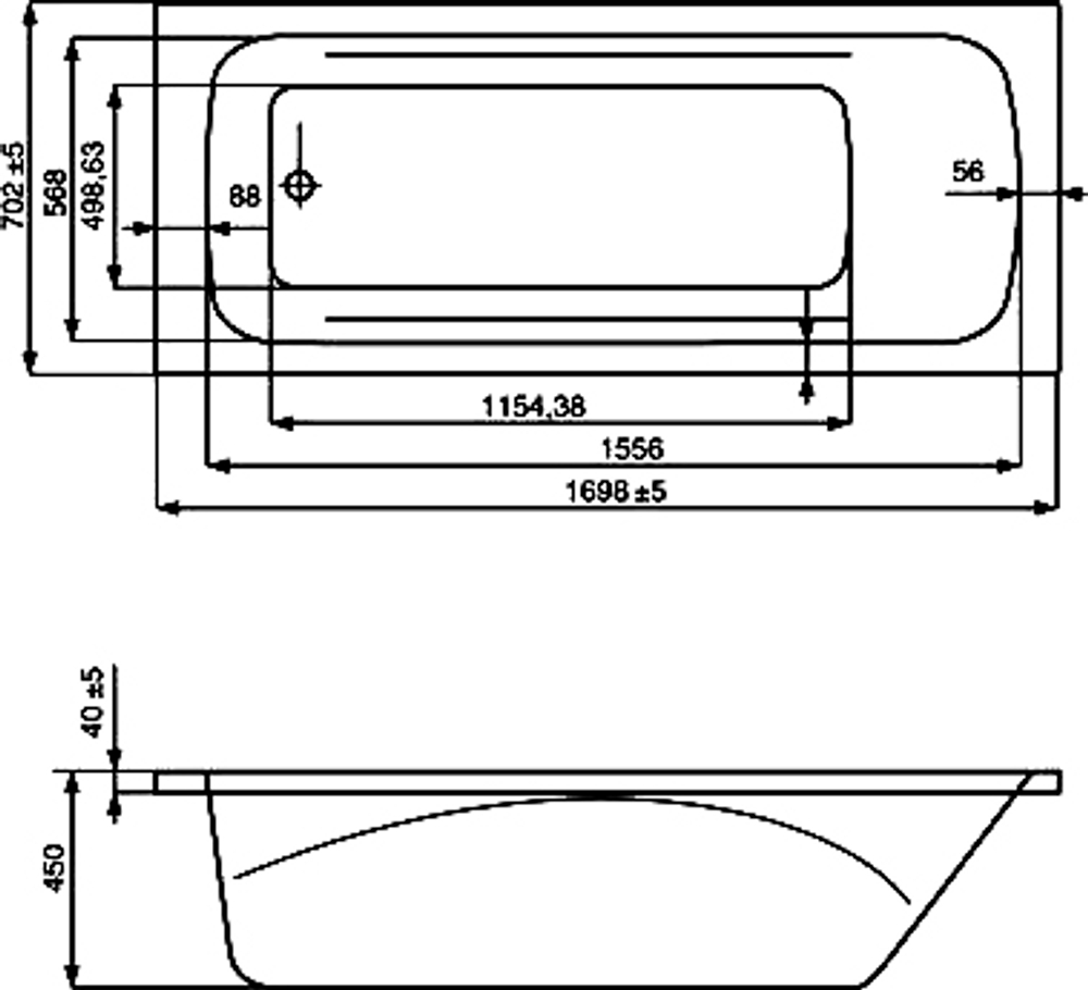 ZRU9302924 А/В ПРЯМОУГ LINE 170X70 БЕЛ (Без монтажного комплекта)