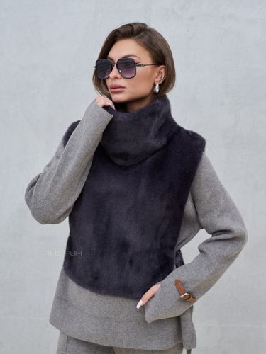 Графитовая манишка из эко-меха с завязками