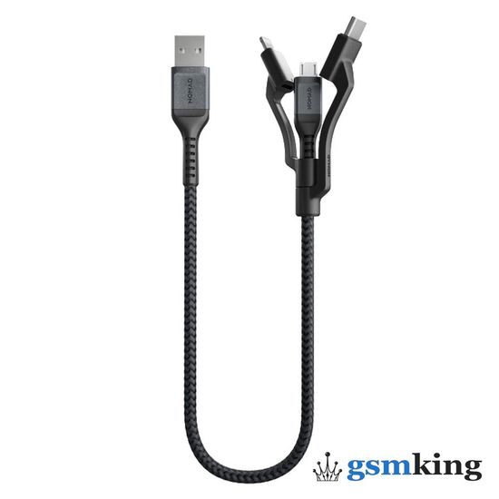 Nomad Universal Cable USB-A to Micro USB, USB-C, and Lightning 0.3m Black NM01511B00