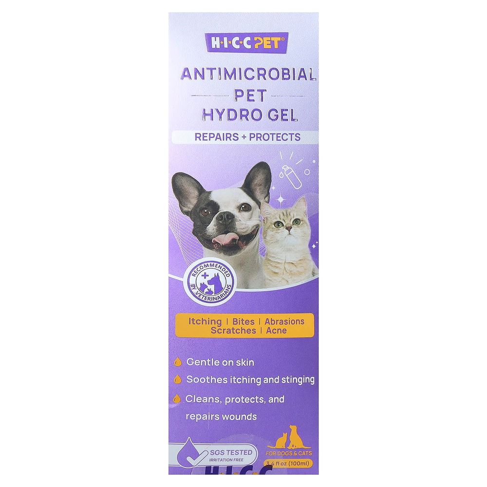 HICC Pet, гидрогель для животных, противомикробный, для собак и кошек, 100 мл (3,4 жидк. унции)