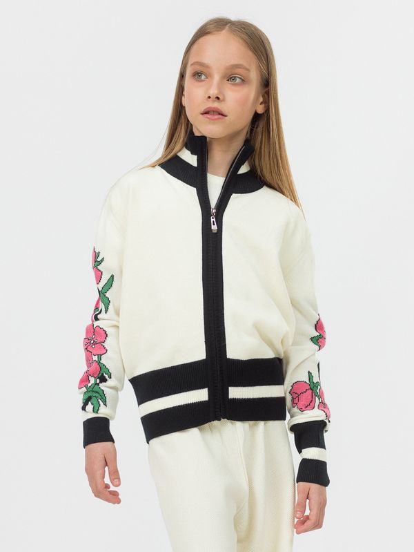 Кардиган для девочки на молнии в школу AT1070 молочный