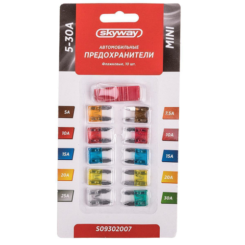 Предохранитель флажковый мини набор 5 -30 А с пинцетом блистер 10 шт. Skyway