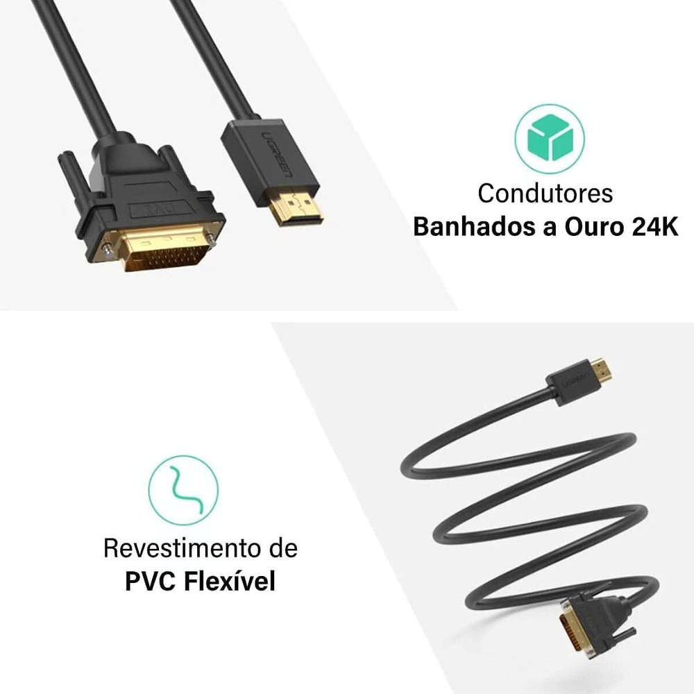 Кабель HDMI - DVI 24+1, 3m, UGREEN 10136