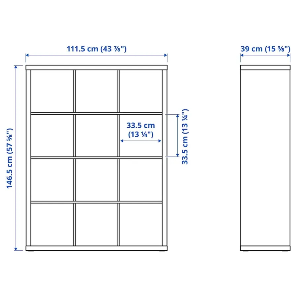 Стеллаж 12 ячеек с ящиками и дверцами - IKEA KALLAX, 112х147 см, под беленый дуб, КАЛЛАКС ИКЕА