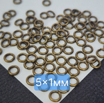 Колечки соединительные, 5×1мм, бижутерный сплав, цвет бронза, крепкие, хороший срез