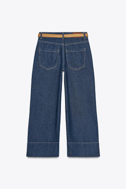 ZARA Z1975 ДЖИНСЫ WIDE-LEG С ЗАВЫШЕННОЙ ТАЛИЕЙ И ПОЯСОМ, СИНИЙ