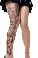 Колготки с принтом в виде девушек-клоунесс (Размер: S-M-L) (Цвет: бежевый)