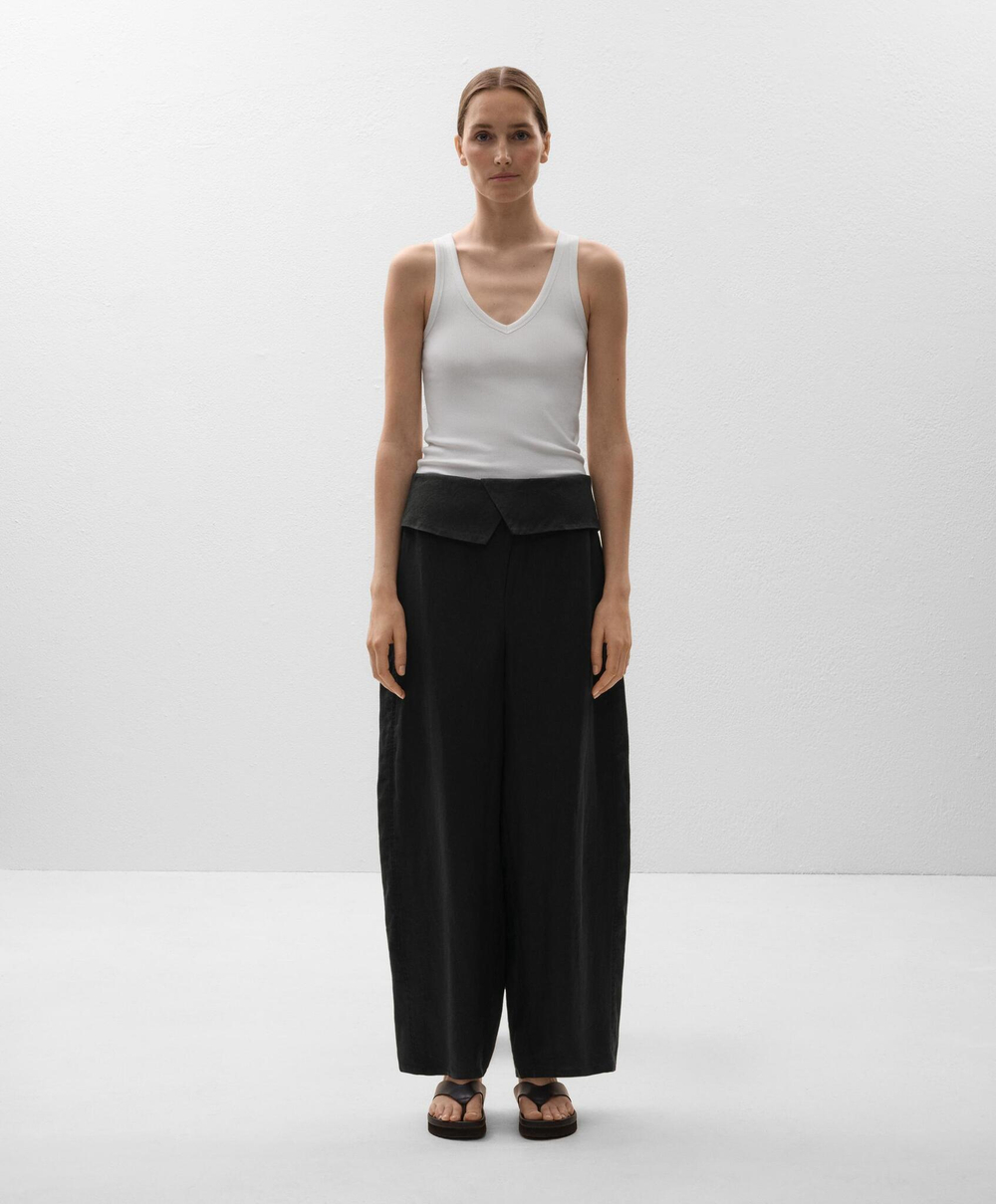 Oysho Брюки с отворотом на талии из 100% льна, черный