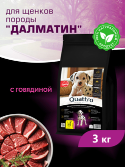 Корм сухой для щенков породы Далматин, с говядиной, 3 кг, QUATTRO