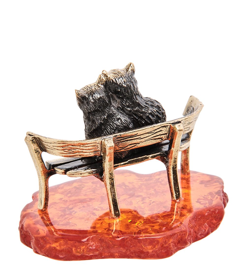 Народные промыслы AM-3089 Фигурка «Коты на скамейке» (латунь, янтарь)