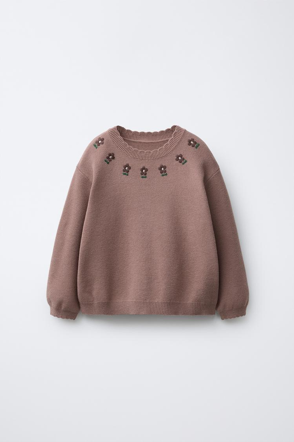 ZARA ВЯЗАНЫЙ СВИТЕР С ВЫШИТЫМИ ЦВЕТАМИ, ПУДРОВО-РОЗОВЫЙ