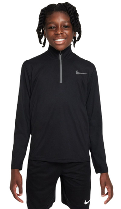 Детская теннисная футболка Nike Boys Dri-Fit Poly+ 1/4 Zip - black/reflective silver - Black