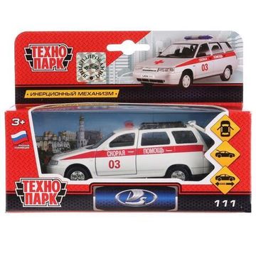 Машина металл LADA 111 СКОРАЯ, 12 см, двери, багаж., инерц., кор. Технопарк