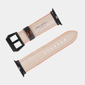 Ремешок для Apple Watch Ultra 49mm из кожи крокодила черного цвета с оранжевой строчкой