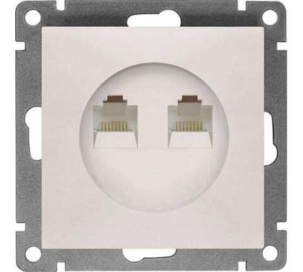 Розетка компьютерная двухместная "UNIVersal" серия "Афина" с/у, 1А, RJ45, жемчуг (еврослот) (HU2331)