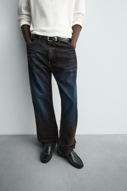 ZARA ДЖИНСЫ BAGGY FIT С ВИСКОЗОЙ, КОРИЧНЕВЫЙ