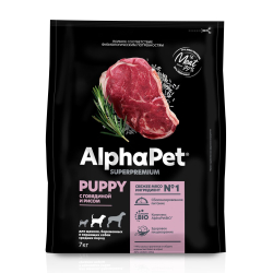 AlphaPet Superpremium корм для щенков, беременных и кормящих собак средних пород с говядиной и рисом (Puppy)