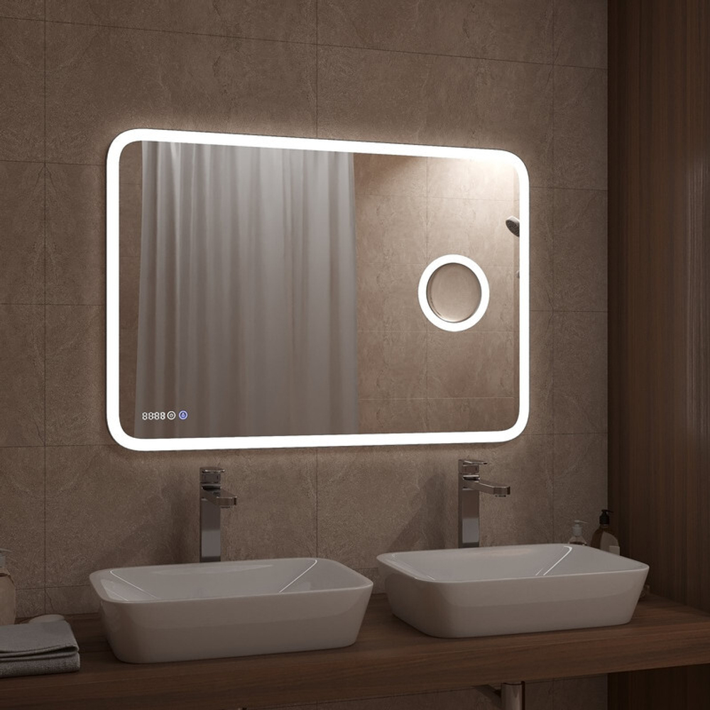 Зеркало "Bliss Led" 1000х700 с увеличительным зеркалом, часами
