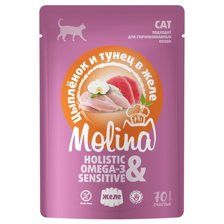 MOLINA. Пауч для взрослых кошек. Цыпленок и тунец в желе, 70 г