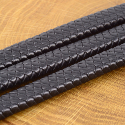 Шнур кожаный плетеный черный 12х6 мм (цена за 10 см)