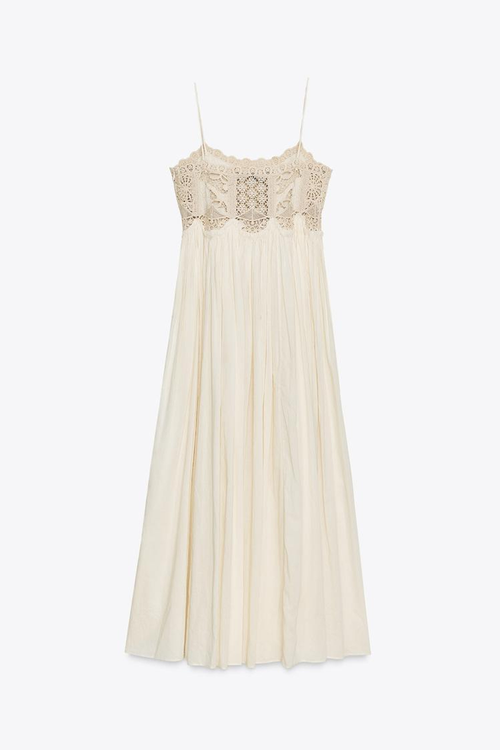 ZARA ПЛАТЬЕ НА БРЕТЕЛЯХ С КРУЖЕВОМ — ZW COLLECTION, ЭКРЮ