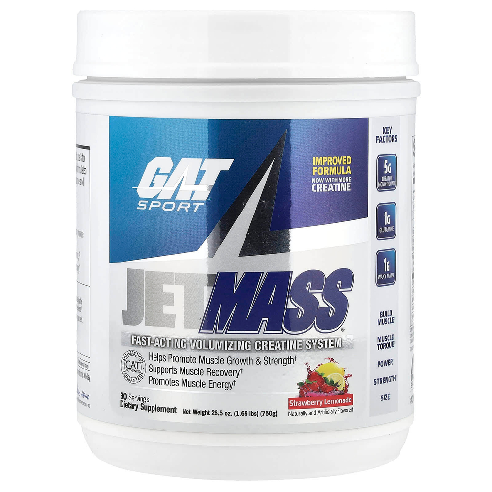 GAT, JetMASS®, система креатина быстрого действия, клубничный лимонад, 750 г (1,65 фунта)