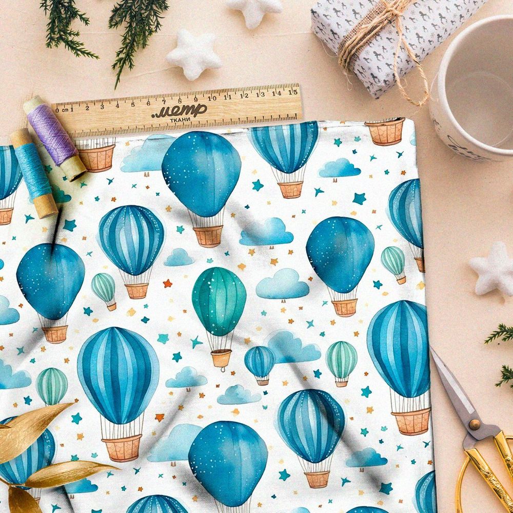 Ткань премиум мембрана голубые воздушные шарики