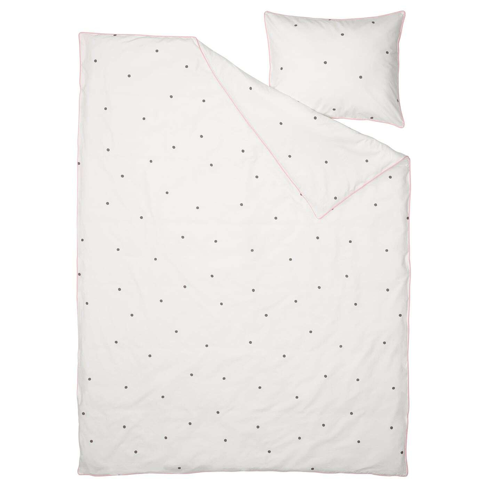 IKEA VÄNKRETS  (ИКЕА ВÄНКРЕТС)  -  Пододеяльник и наволочка, точечный рисунок белый/розовый, 150x200/50x60 см