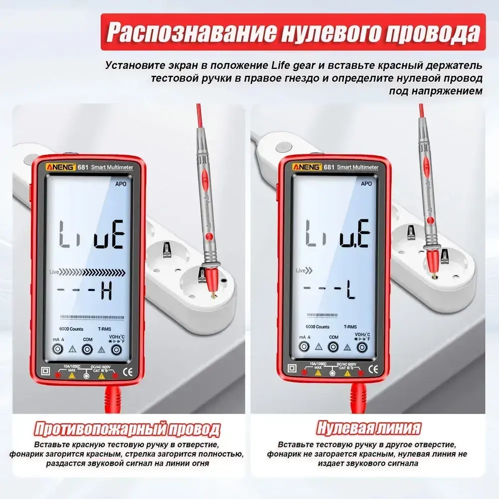 мультиметр цифровой ANENG 681 измерение напряжения, тока, сопротивления, диода и т. д., бытовые вилки