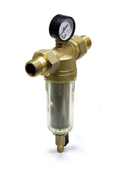 Фильтр промывной Tim 3/4" стеклянный с манометром (для холодной воды)