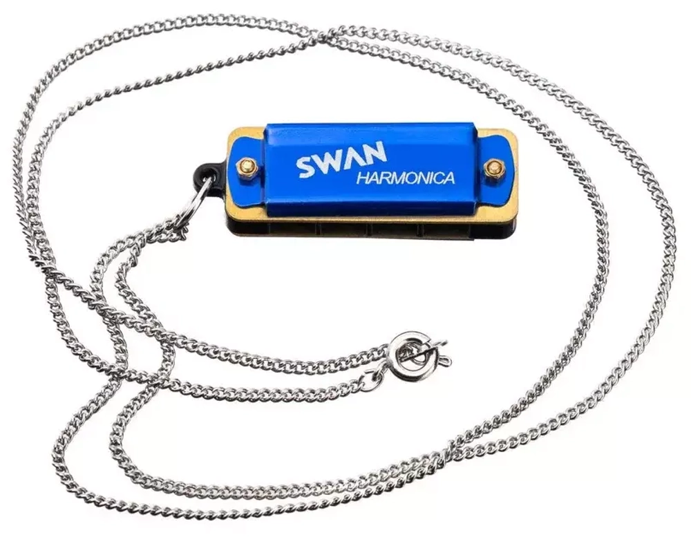 Swan SW4-3 Губная гармошка миниатюрная. 4 отверстия. 8 нот. Цепочка. Разные цвета. Упаковка: пластиковый футляр.