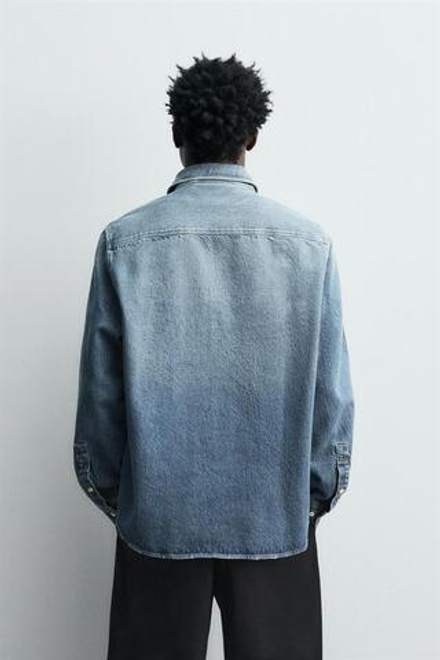 ZARA ДЖИНСОВАЯ РУБАШКА СВОБОДНОГО КРОЯ, ВЫЦВЕТШИЙ СИНИЙ