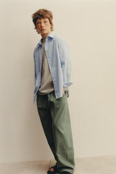 ZARA ПРЯМЫЕ БРЮКИ ИЗ ХЛОПКА И ЛЬНА,