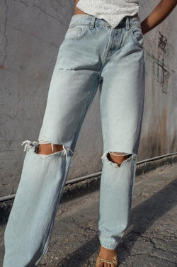 ZARA ДЖИНСЫ TRF ПРЯМОГО КРОЯ С НИЗКОЙ ПОСАДКОЙ И РАЗРЕЗАМИ, ГОЛУБОЙ