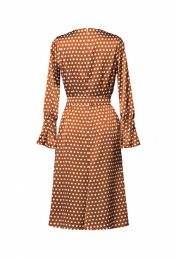 Платье шёлковое, юбка-годе коричневое в белый горошек 04-01-22 SS