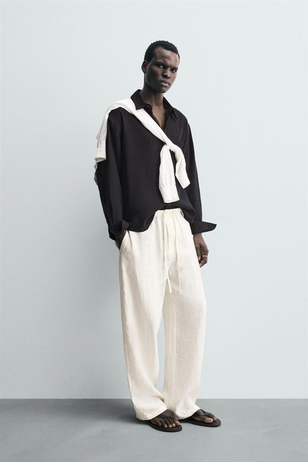 ZARA БРЮКИ RELAXED FIT ИЗ 100% ЛЬНА, ЭКРЮ