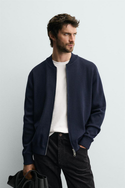 ZARA КАРДИГАН ИЗ СМЕСОВОГО ХЛОПКА, МОРСКОЙ СИНИЙ