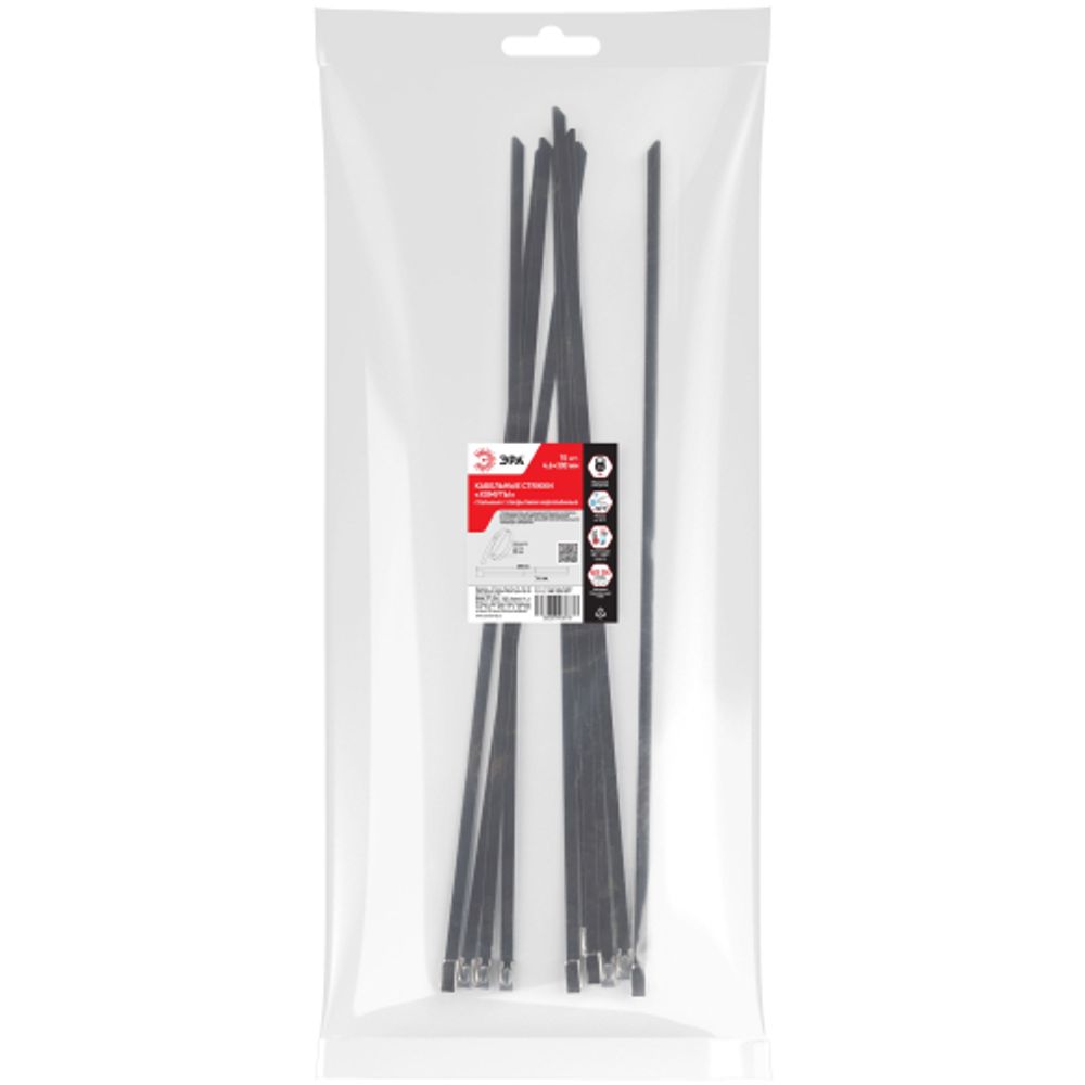 Кабельная стяжка (хомут) стальная AISI 304 с полимерным покрытием ЭРА NO-225-257 4.6 х 300 мм 10 шт | Кабельные стяжки (хомуты) стальные