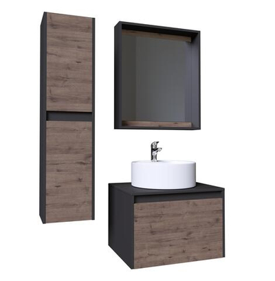 Тумба под умывальник подвесная GROSSMAN СМАРТ-60 с 1-м ящ.+1 внутр. веллигтон графит под умывальник GR-3012