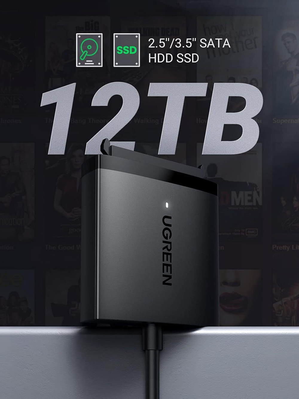 Конвертер/Адаптер с USB 3.0 на 3.5''/2.5'' SATA, без БП, UGREEN 60561