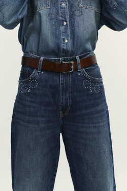 ZARA ДЖИНСЫ TRF С МЕТАЛЛИЧЕСКИМИ ЗАКЛЕПКАМИ, МОРСКОЙ СИНИЙ