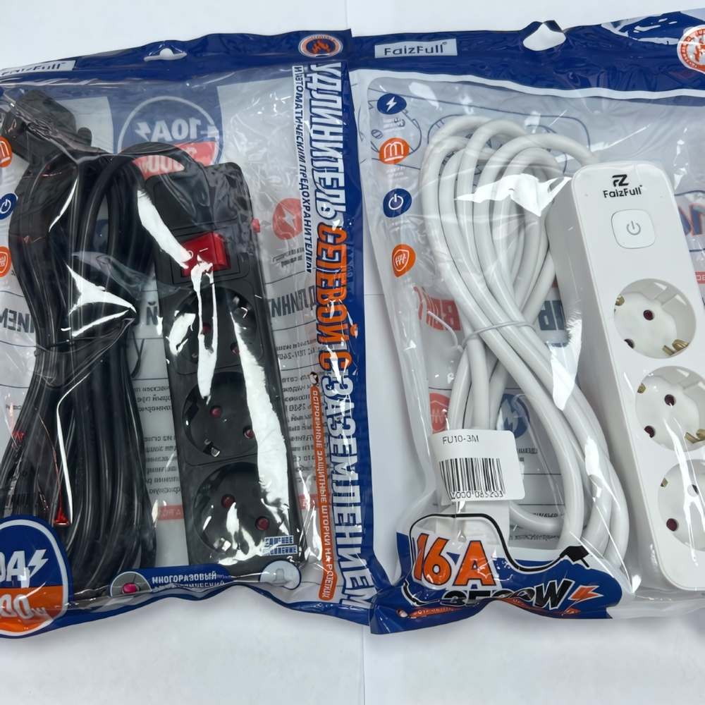 Фильтр сетевой FaizFull FU16, 240V/16A 3 розетки, 2м, цвет: Черный