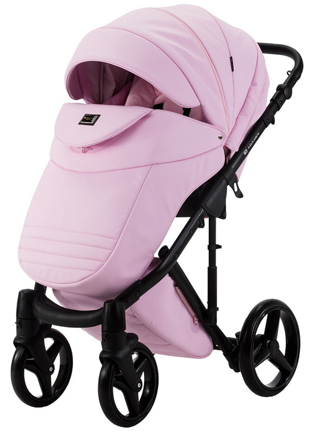 Детская коляска Adamex Luciano Deluxe 2 в 1 Q110-С (РОЗОВ.ЗЕФИР 100% КОЖА-ЧЕРНАЯ РАМА)