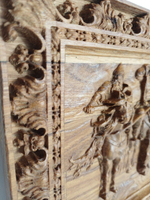 Панно-картина резное из дуба "Три Богатыря" 20х28 см