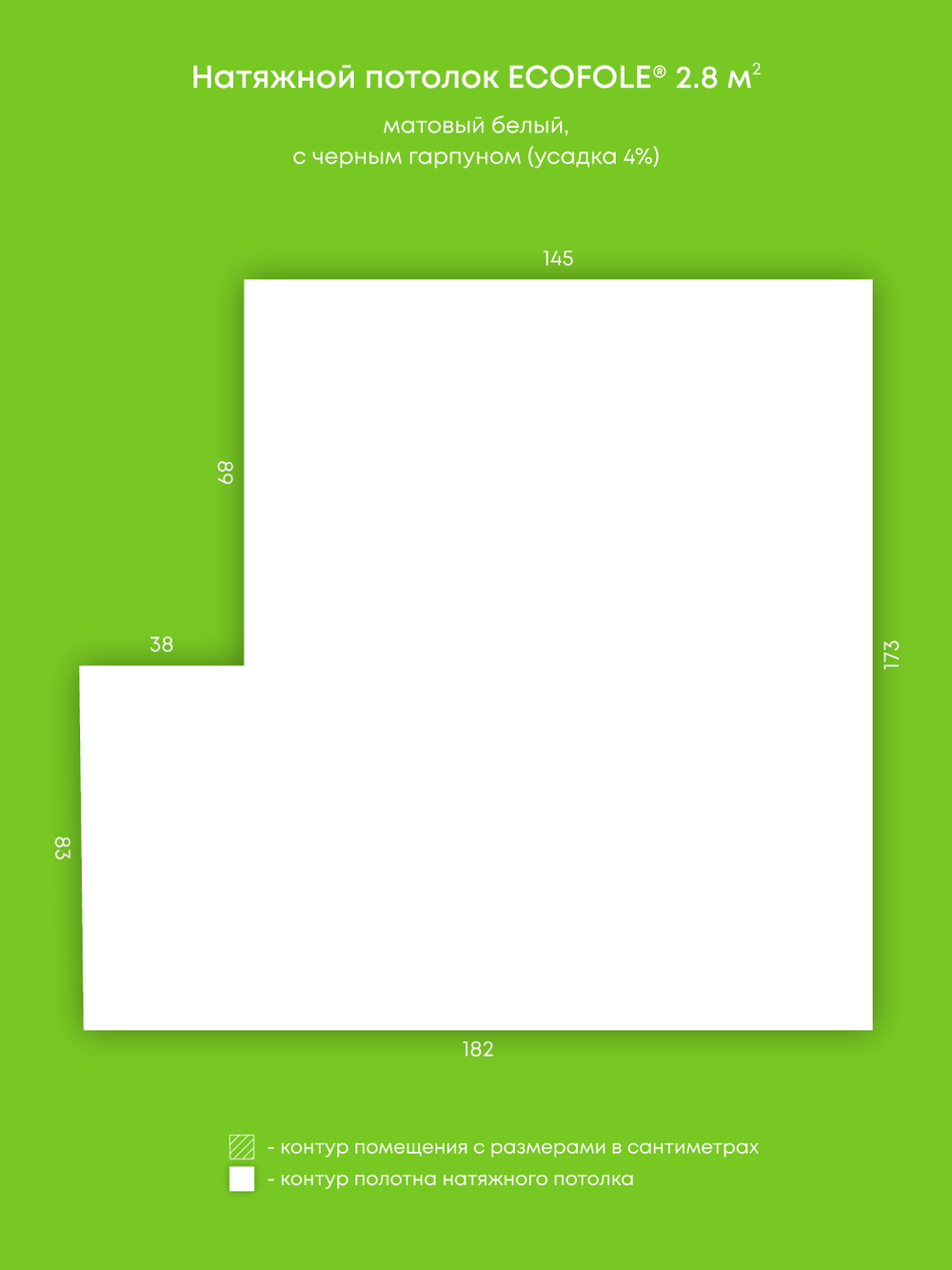 Матовый натяжной потолок 2.8 м2