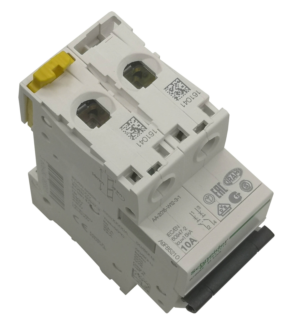 Автоматический выключатель Schneider Electric iC60H 2Р D 10A 10кА A9F85210 серия ACTI 9 ток расцепления D 10 ампер 2 полюса 10 килоампер