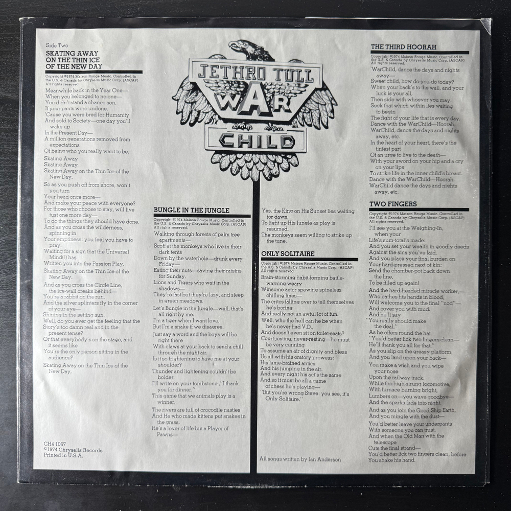 Виниловая пластинка Jethro Tull ‎– War Child LP